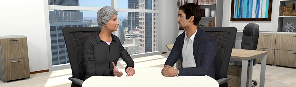 AliveSim characters interacting in an office